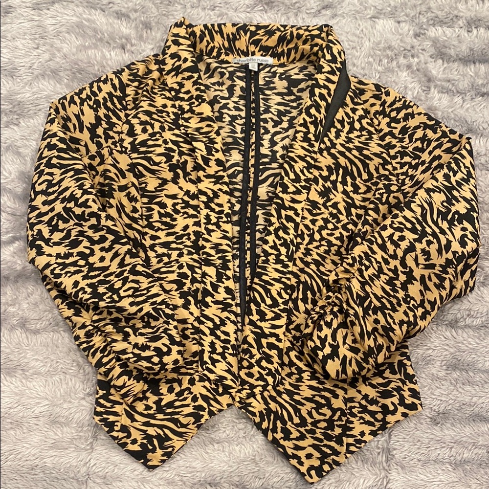 Charlotte Russe Animal Print Blazer - Black and Tan